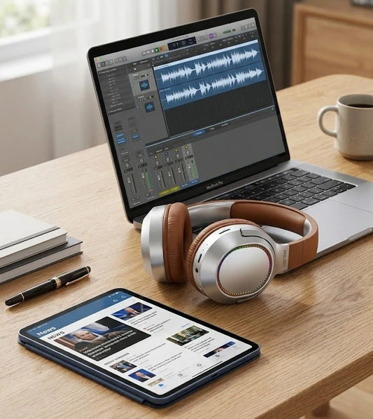 Wireless over-ear headphones by Tanawal Mart with cushioned ear cups and adjustable headband, designed for comfortable listening.