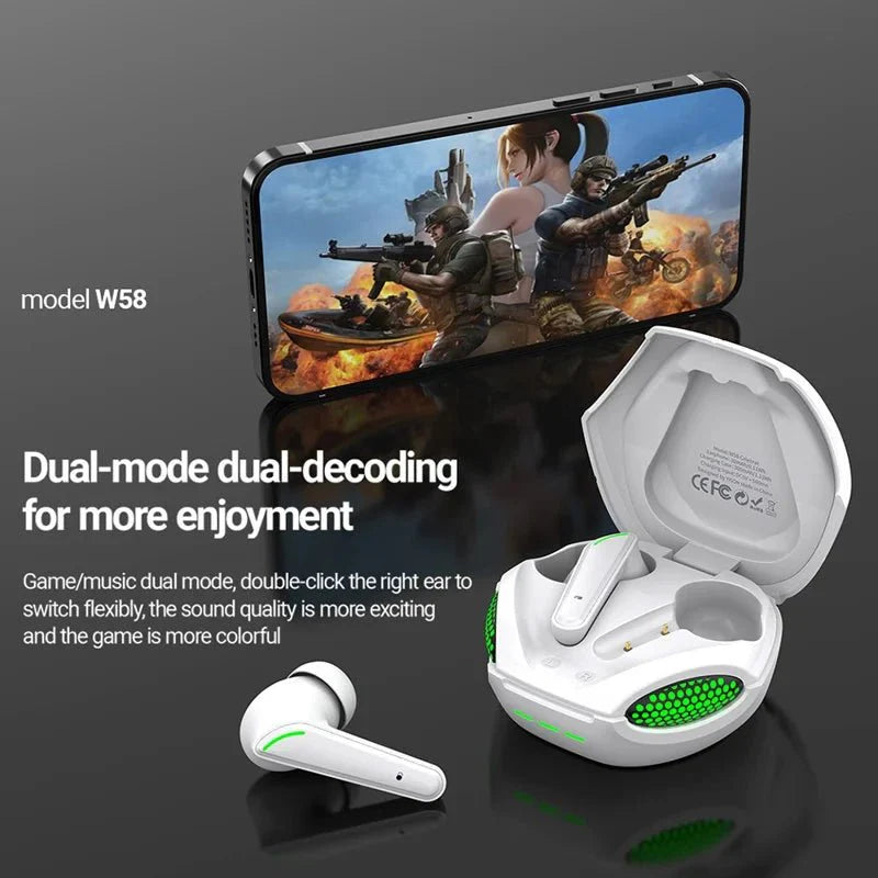 Tanawal Mart TWS wireless gaming headset with over-ear design, featuring built-in microphone and sleek black finish.