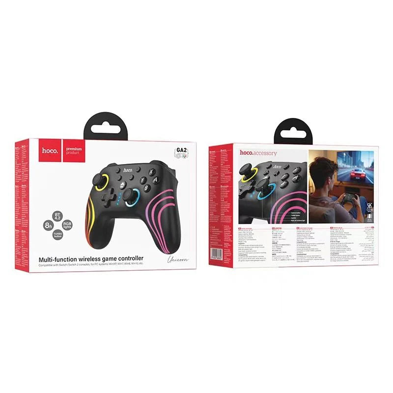 Tanawal Mart Hoco multi-function wireless game controller with ergonomic design and colorful buttons for gaming comfort.