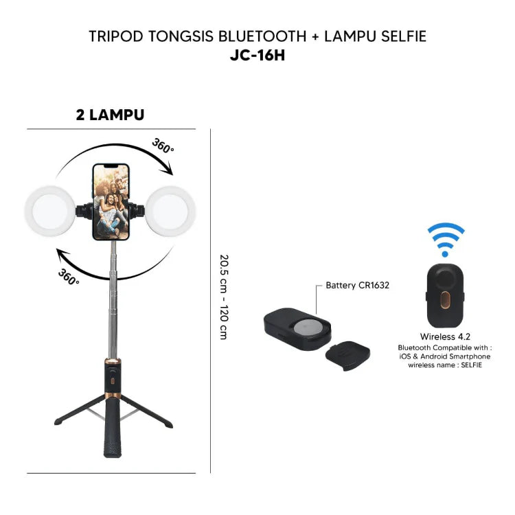 Tanawal Mart JC Series wireless Bluetooth selfie stick with extendable arm and smartphone holder, ideal for taking photos and selfies.