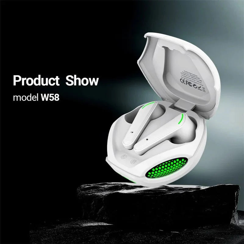 Wireless TWS gaming headset by Tanawal Mart with over-ear design, built-in microphone, and sleek black finish.
