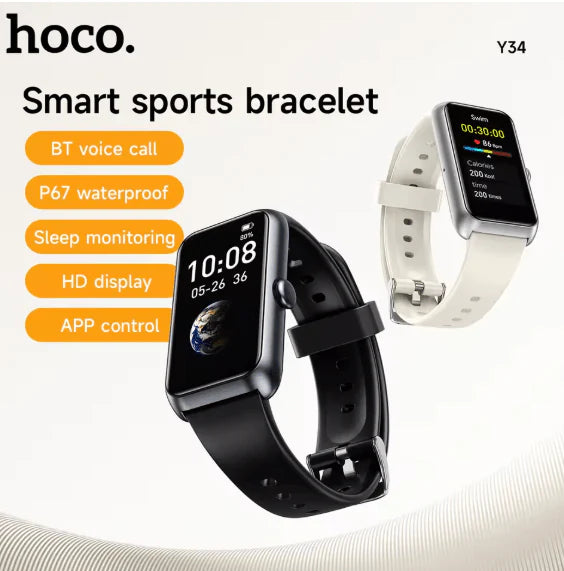 Smart sports watch by Hoco featuring a digital display, fitness tracking, and a sleek black band.