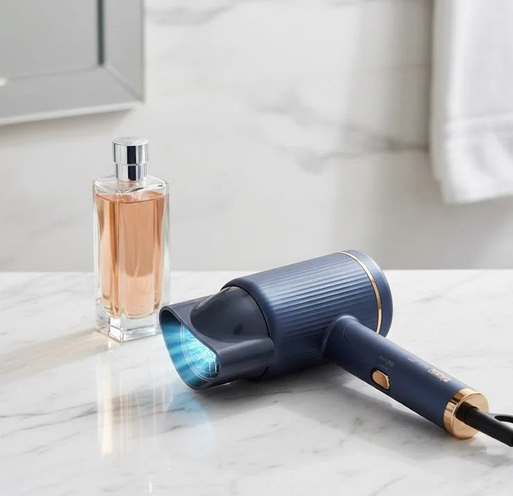 Tanawal Mart portable foldable hair dryer, compact and lightweight with foldable handle for easy storage and travel.
