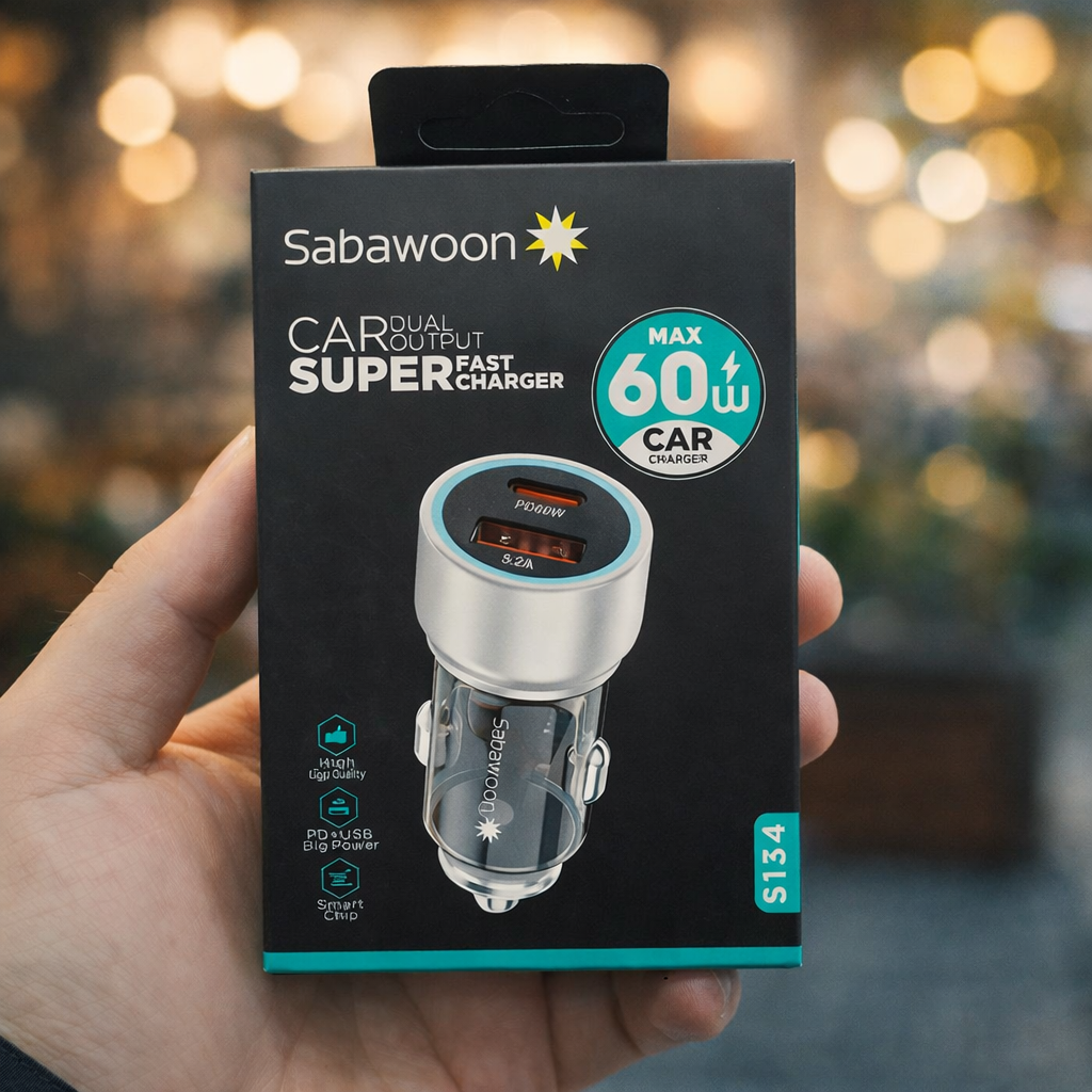 sabawoon-s134-60w-original-car-charger-adapter-pd-usb-dual-port-fast-charging-for-all-mobile-phones 2 sabawoon-s134-60w-original-car-charger-adapter-pd-usb-dual-port-fast-charging-for-all-mobile-phones - Image 2
